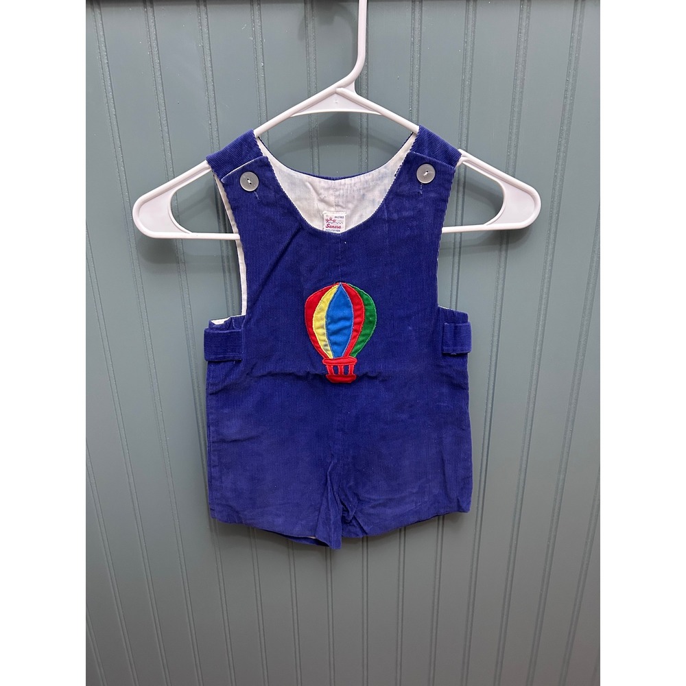 Samara Vintage Blue Corduroy Hot Air Balloon Applique Shortall Romper 2T 8825